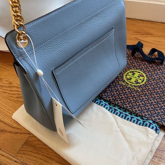 NWT . Tory Burch Britten Flap Shoulder Bag Blue Cloud - Picture 3 of 13